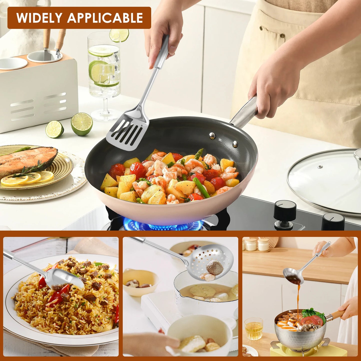 6Pcs Cooking Utensils Set Stainless Steel Kitchen Utensil Set Heat Resistant Wok Utensils Set Versatile Kitchen Cooking Utensils