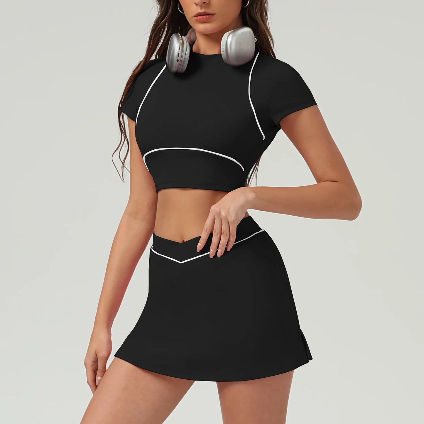 Tennis Sports Suit Fitness High Waist Skinny Backless Quick-drying Pant Yoga Suit Workout Clothe Gym Tennis Skirt Suit for Women