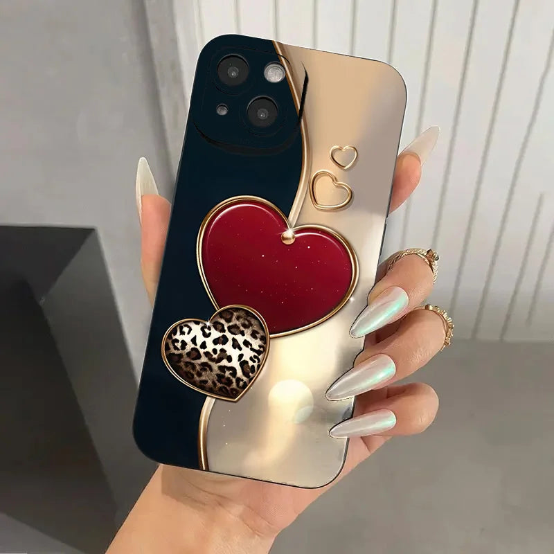 Purple Heart-Shaped Design TPU Phone Case For iPhone 16 Pro Cases iPhone 16E 11 12 13 14 15 Pro Max XS X XR 7 8 Plus SE2 Cover