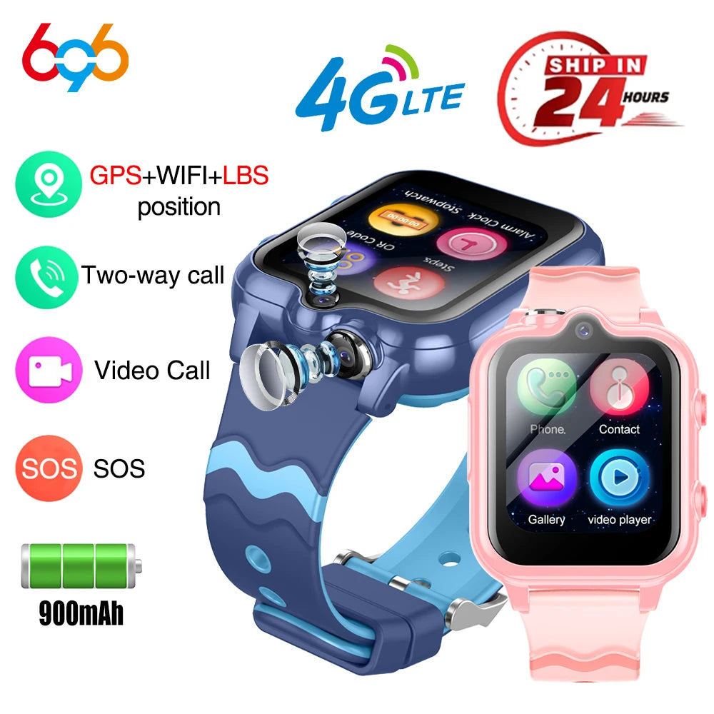 2025 New Smart Watches 4G Kids GPS AGPS LBS SOS Music Playback Dual Camera Smartwatch Waterproof 900mAh Boy Girl Children Gift