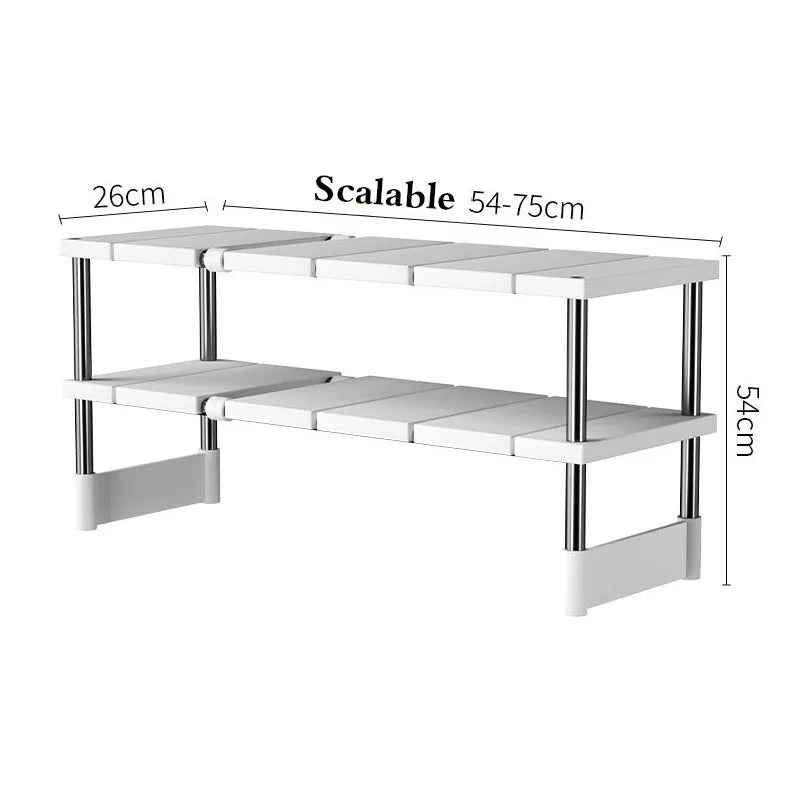 Kitchen Under Sink Adjustable Rack Multifunctional Dish Pans Snacks Cookware Storage Rack Countertop Cabinet Kitchen Accessories