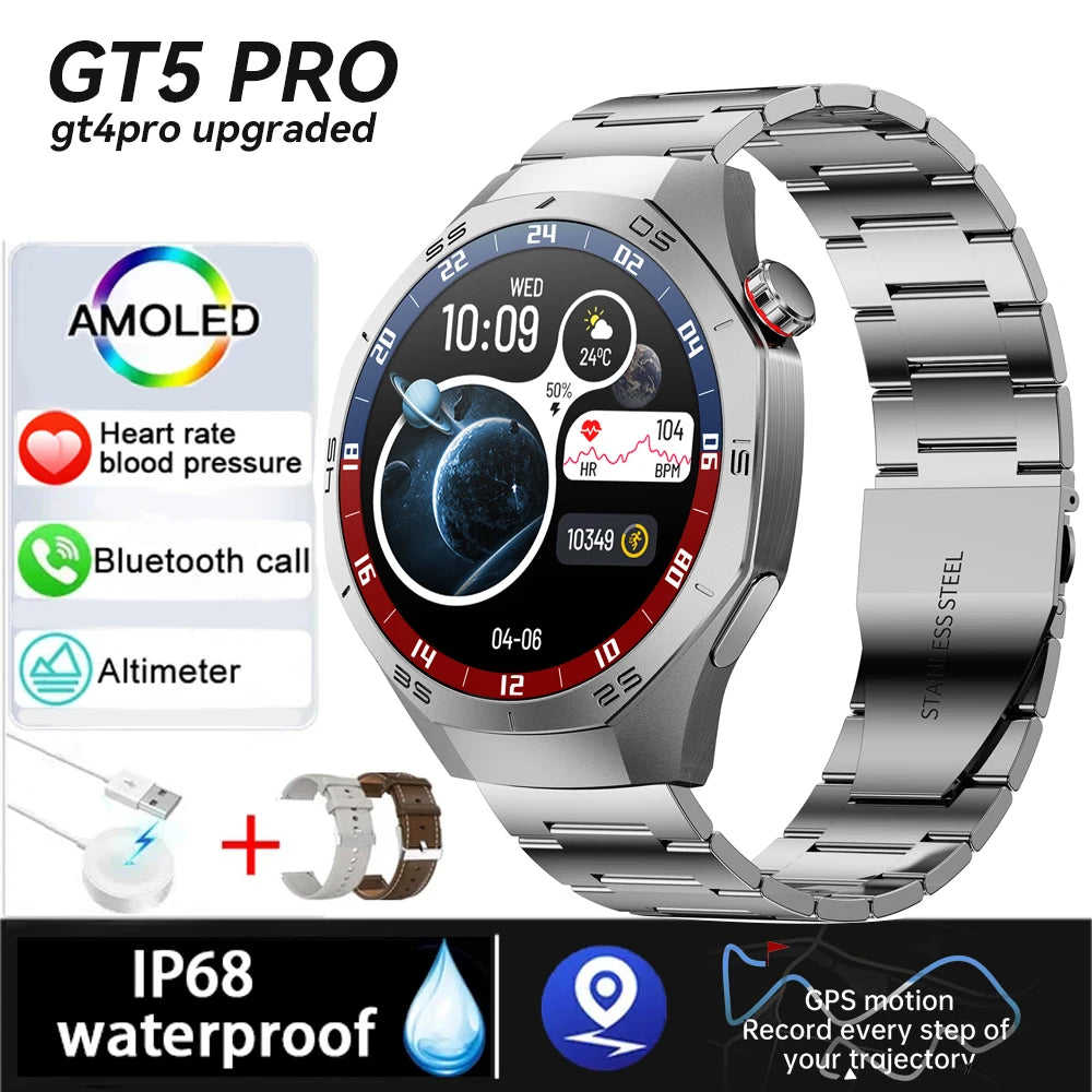 2025 New Smart Watch Men Watch 5 Pro 1.52 AMOLED Screen Bluetooth Call GPS Trajectory NFC Heart Rate Dynamic Lsland SmartWatches