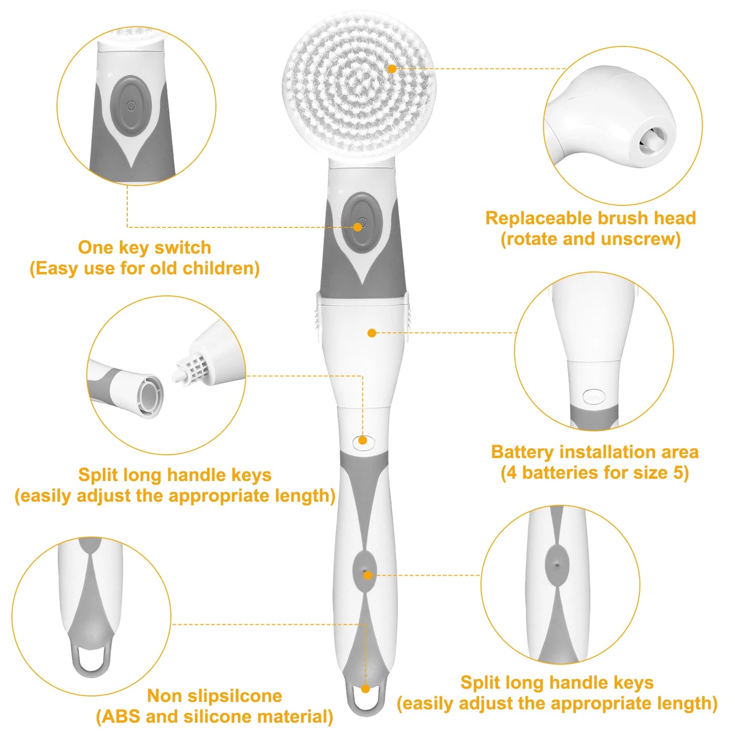 Electric Cleaning Brush Multi-functional Body Scrubber Electric Shower Brush Battery Operated Long Handle Back Massage Brush