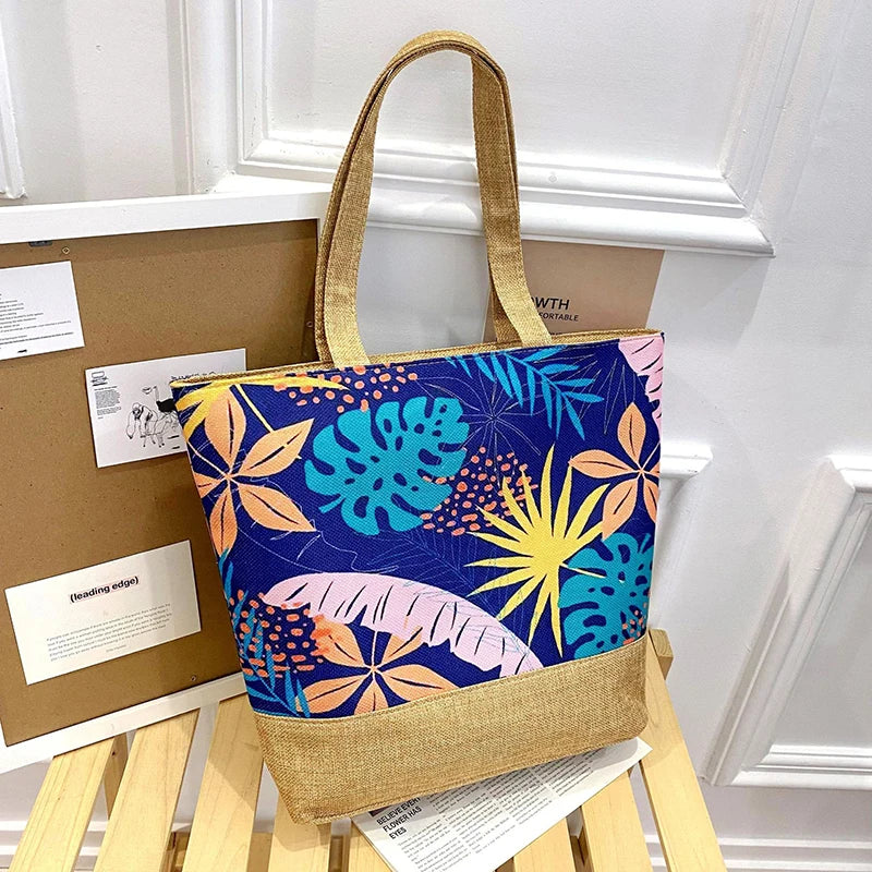 New Women Handbag Floral Printed Beach Shopping Large Capacity Tote Bag Fashion Casua High Capacity Travel Ladies Shoulder Bag