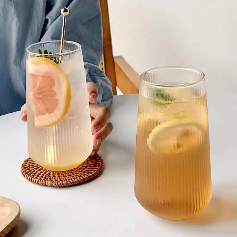 500Ml Simple Stripe Glass Cup Wine Coffee Drinking Glassware Glass Cup Water Whiskey Beer Cocktail Coffee Milk Glasses Bar Tool