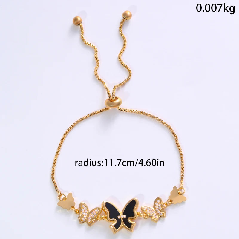 A delicate bracelet features multiple butterfly-shaped decorations set with zirconia, making it fashionable and versatile.