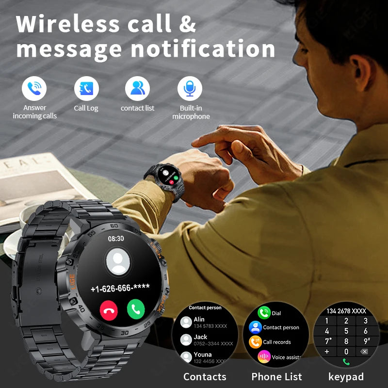 2025 Smart Watch Men 360*360 AMOLED HD Screen Waterproof Sports Fitness Watches Flashlight New Men Smartwatch For Andrio IOS