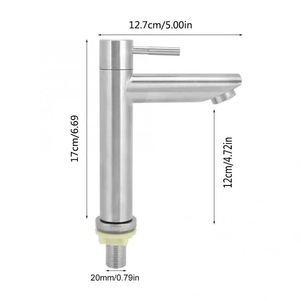 A Stainless Steel Washbasin Faucet. Single Cold Water, 1/2 Inch Public Dathroom. Bathroom. Balcony (Without Inlet Hose)