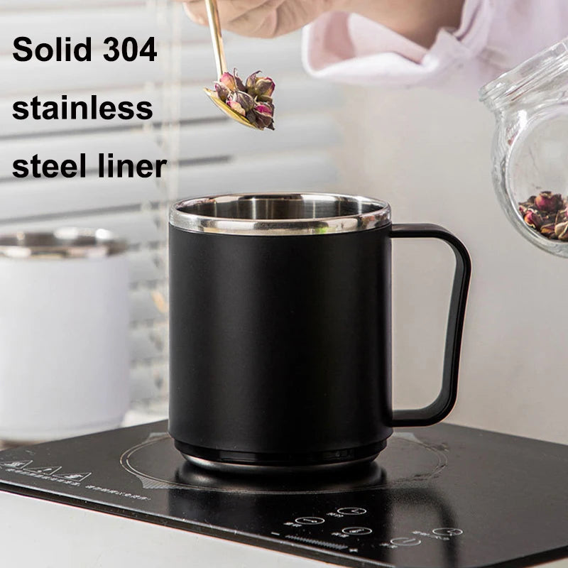 460ml Coffee Cup with Handle Lid Straw Insulated Cup Vacuum Stainless Steel Double Layer Large Capacity Portable Traveling