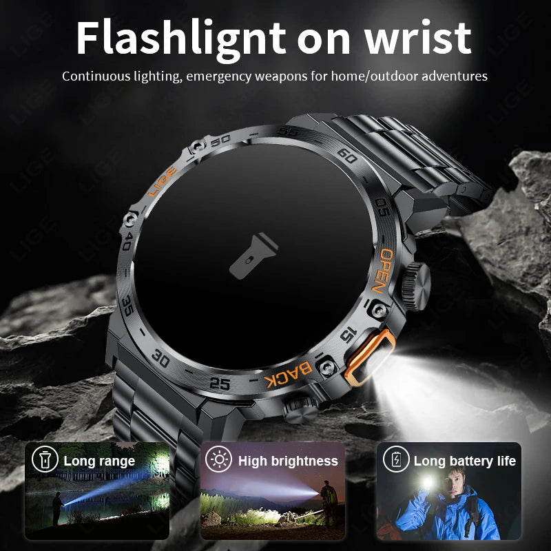 2025 Smart Watch Men 360*360 AMOLED HD Screen Waterproof Sports Fitness Watches Flashlight New Men Smartwatch For Andrio IOS