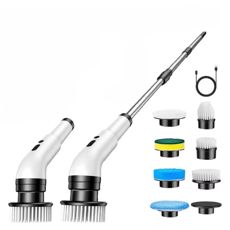 Electric Cleaning Brush 9-in-1 Wireless Telescopic Handheld Household Kitchen Floor Bathroom 9 Head Cleaning Scrubber