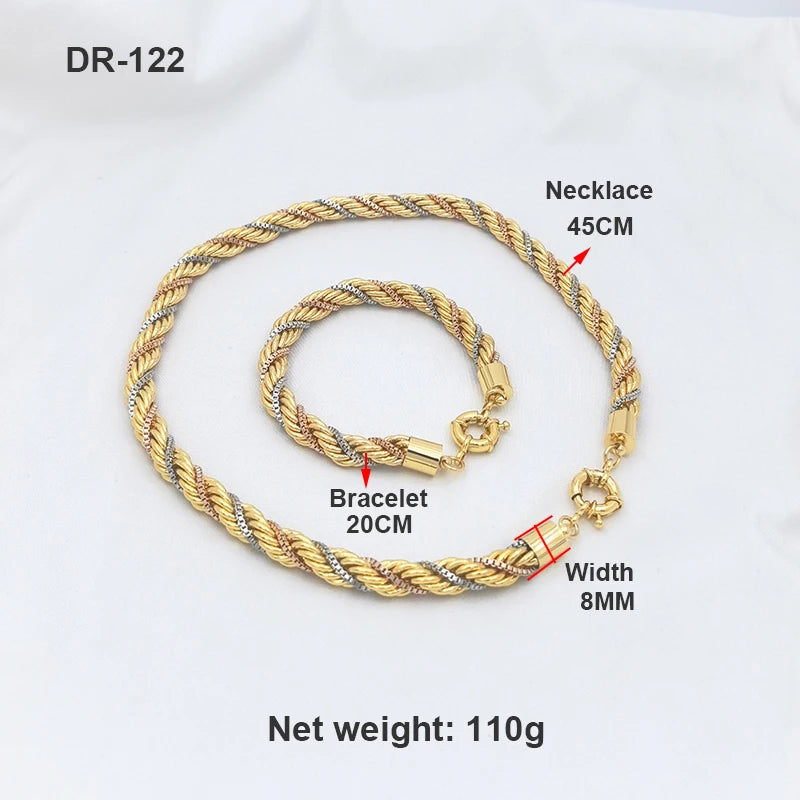Brazilian Jewelry Set For Women Twisted Chains Necklace Bracelet Daily Wear Gift Trendy Party Engagement