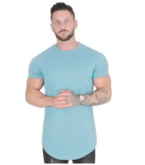 Muscle Fitness T-shirt Summer Men's Athleisure Workout short sleeve T-shirt High Quality cotton Men T-shirt Gym Sport Shirt Tops