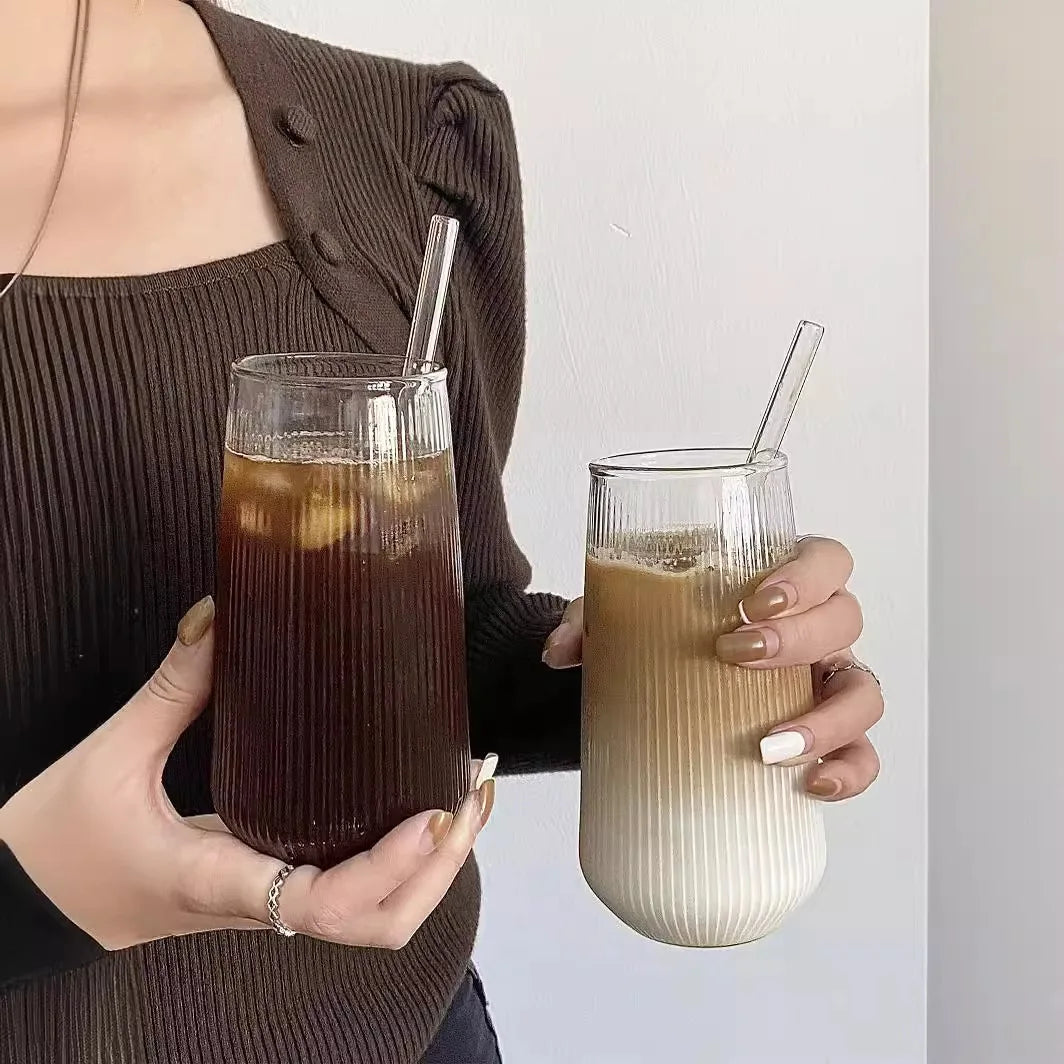 500Ml Simple Stripe Glass Cup Wine Coffee Drinking Glassware Glass Cup Water Whiskey Beer Cocktail Coffee Milk Glasses Bar Tool