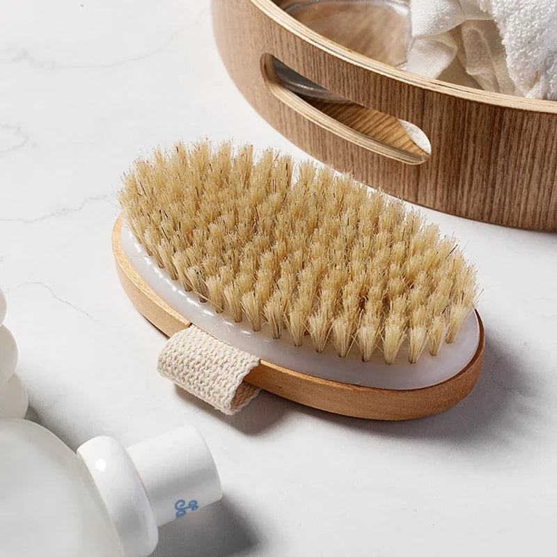 Natural Bristle Brush Soft Wet Dry Skin Body SPA Brush Bath Massager