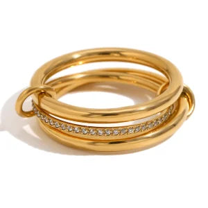 Unique Cool Three Fingers Chain Shape Variable Hiphop Rings Stainless Steel 18k Gold Steel Trendy Accessories for Women Men