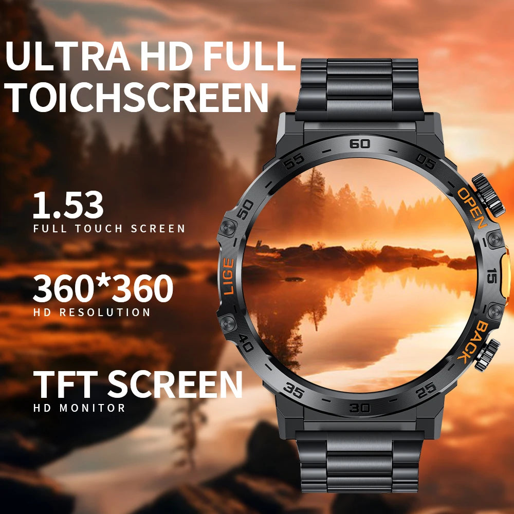 LIGE New Smart Watch Men Sport Watch Outdoor Flashlight 360*360 Ultra HD Screen Waterproof Fitness Bluetooth Call Men Smartwatch