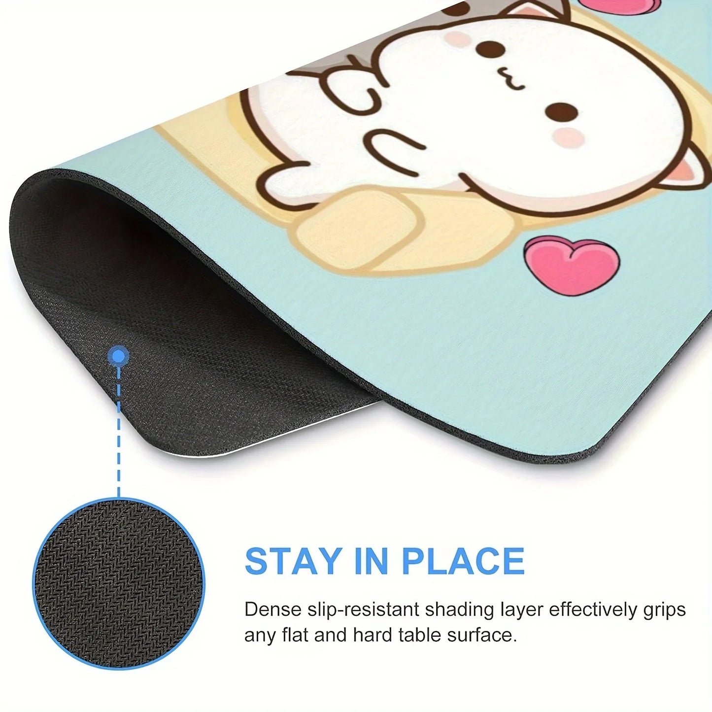 Cute Cat Peach Mouse Pad Non-Slip Rubber Pink and White Mousepad Desk Accessory Thick 3mm Office Gamer Accessories Desk Pad