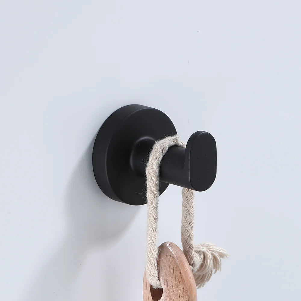 Bathroom Hardware Black Robe Hook Towel Rail Bar Rack Bar Shelf Tissue Paper Holder Toothbrush Holder Bathroom Accessories
