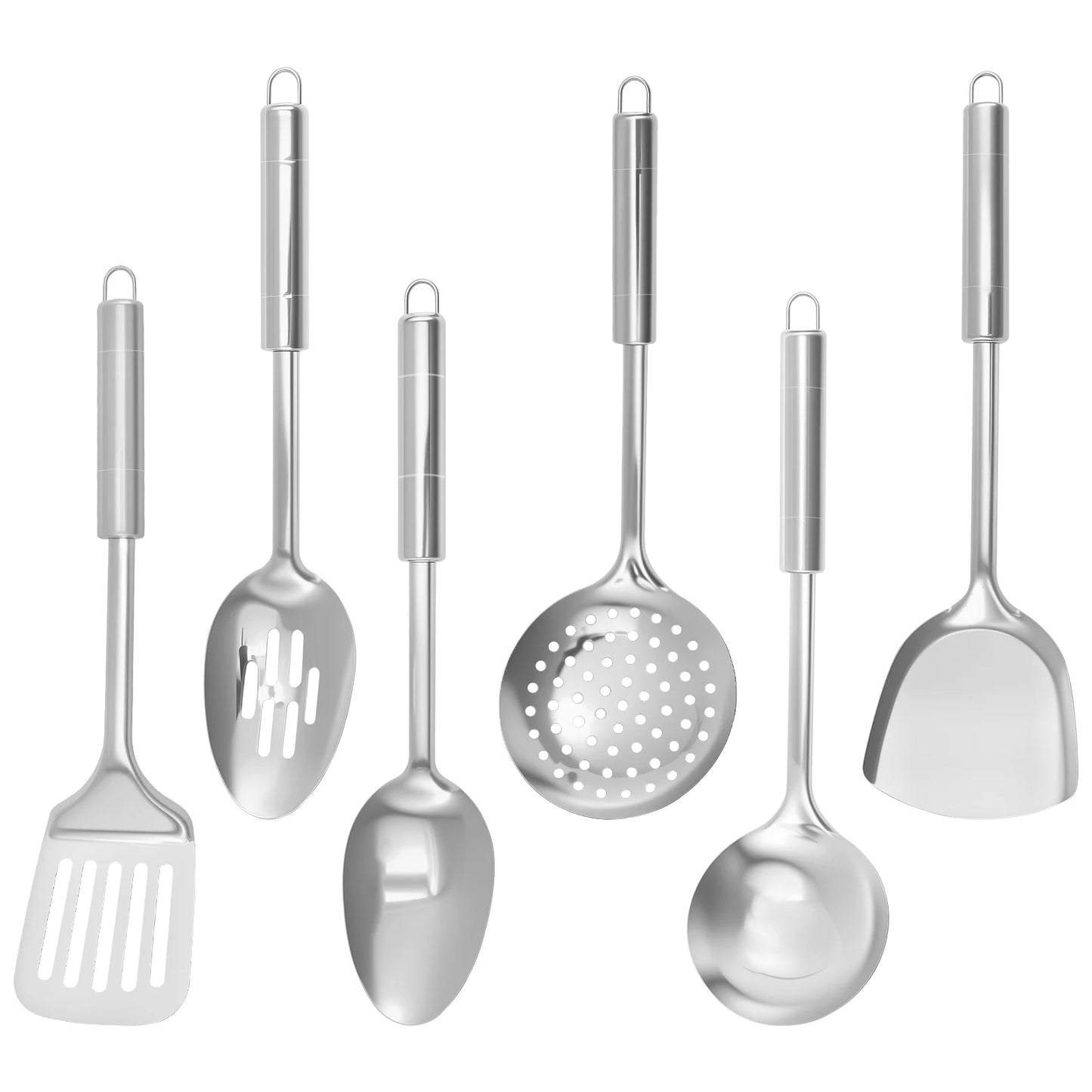 6Pcs Cooking Utensils Set Stainless Steel Kitchen Utensil Set Heat Resistant Wok Utensils Set Versatile Kitchen Cooking Utensils