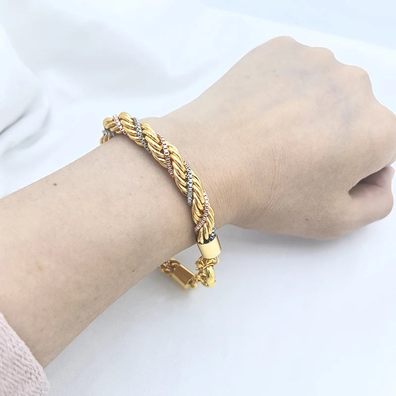 Brazilian Jewelry Set For Women Twisted Chains Necklace Bracelet Daily Wear Gift Trendy Party Engagement