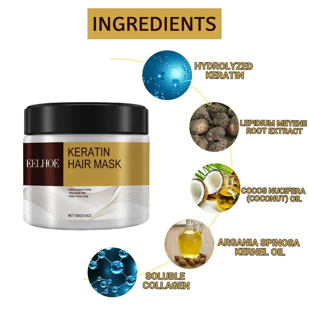 Keratin Care Hair Mask Deep Nourishing Moisturizing Repair Dry Frizz Damaged Conditioner Smoothing Hair Long-Lasting Shine Care