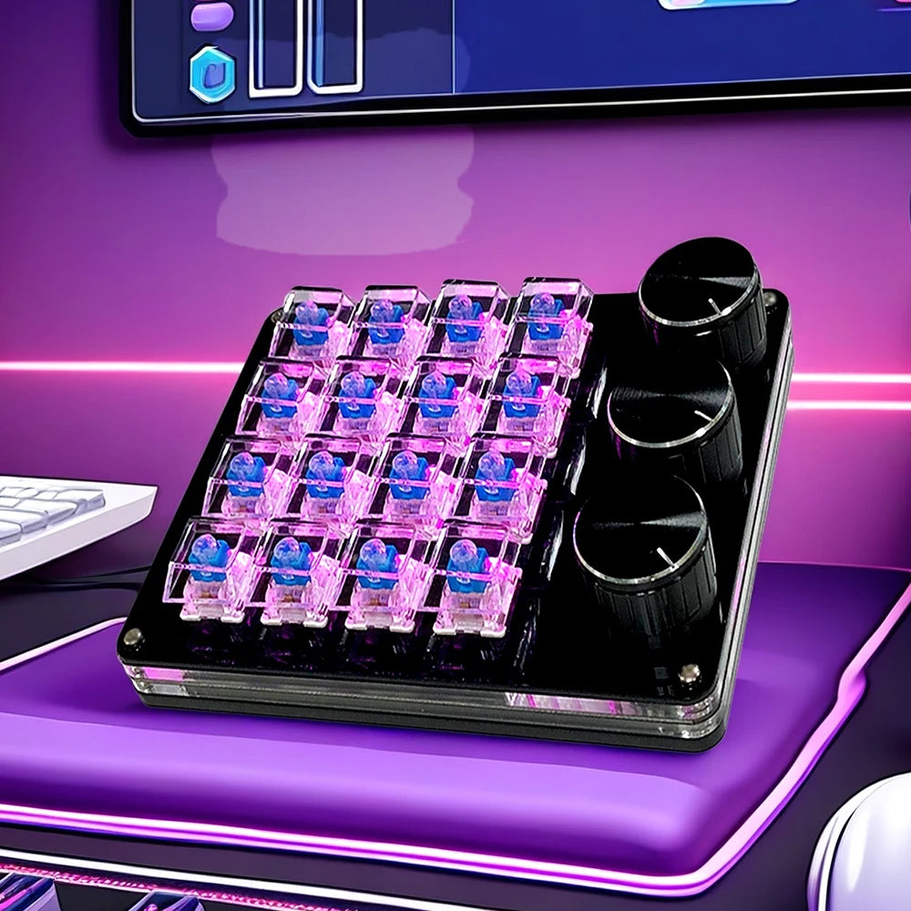 Customizable 16Key Macro Keyboards with 3 Rotary Knobs for Efficient Commands in Gaming and Professional Graphics Design.