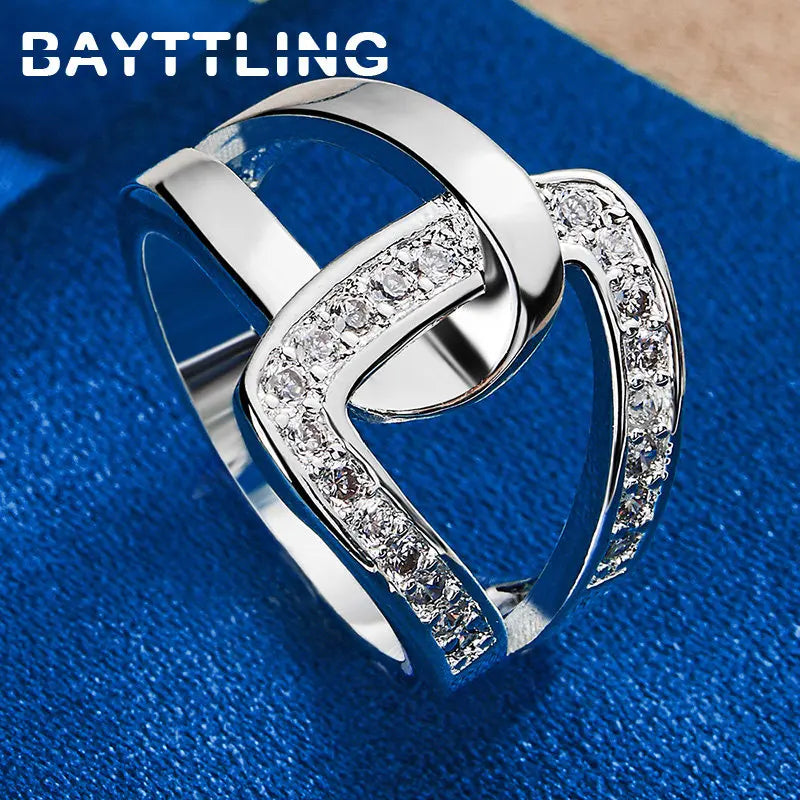 Beautiful 925 Sterling Silver Ring 7/8/9/10# Simple Intertwined Zircon Ring For Fashion Women Gifts Party Jewelry Accessories