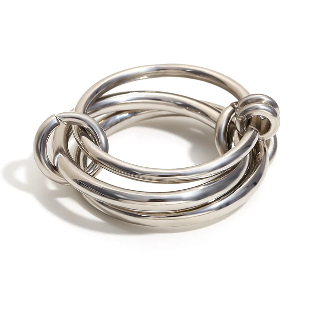 Unique Cool Three Fingers Chain Shape Variable Hiphop Rings Stainless Steel 18k Gold Steel Trendy Accessories for Women Men