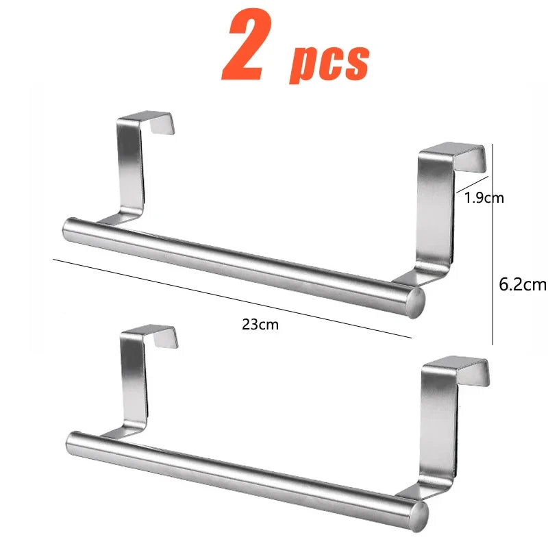 Kitchen Cabinet Door Towel Bar Stainless Steel Door Back Towel Hanging Holder Bathroom Punch-free Towels Hooks Home Organizer