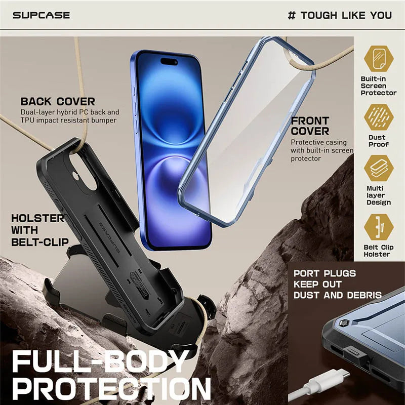 SUPCASE For iPhone 16 Case 6.1" (2024) UB Pro Full-Body Heavy Duty Rugged Phone Case with Built-in Screen Protector