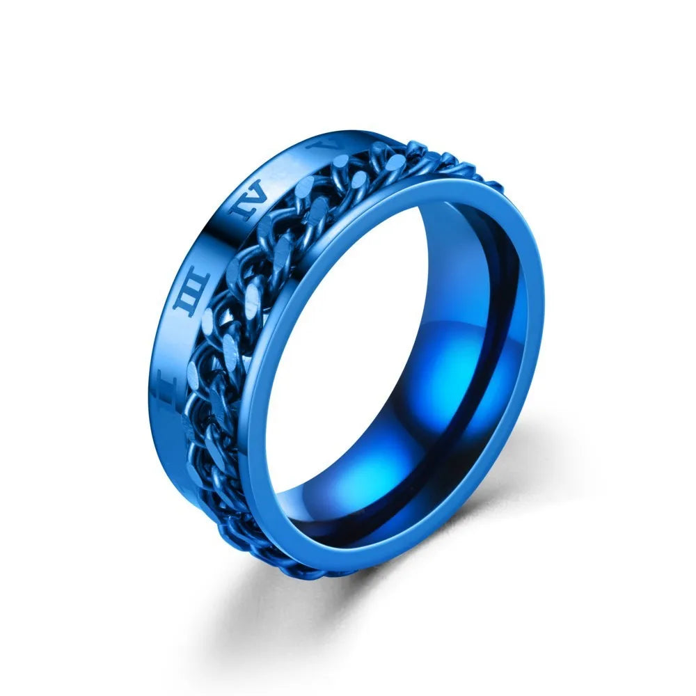 Stainless Steel Rings With Roman Numerals Rotating Anxiety Black Mens Jewelry Black Golden Silvery Color Couple Matching Stuff