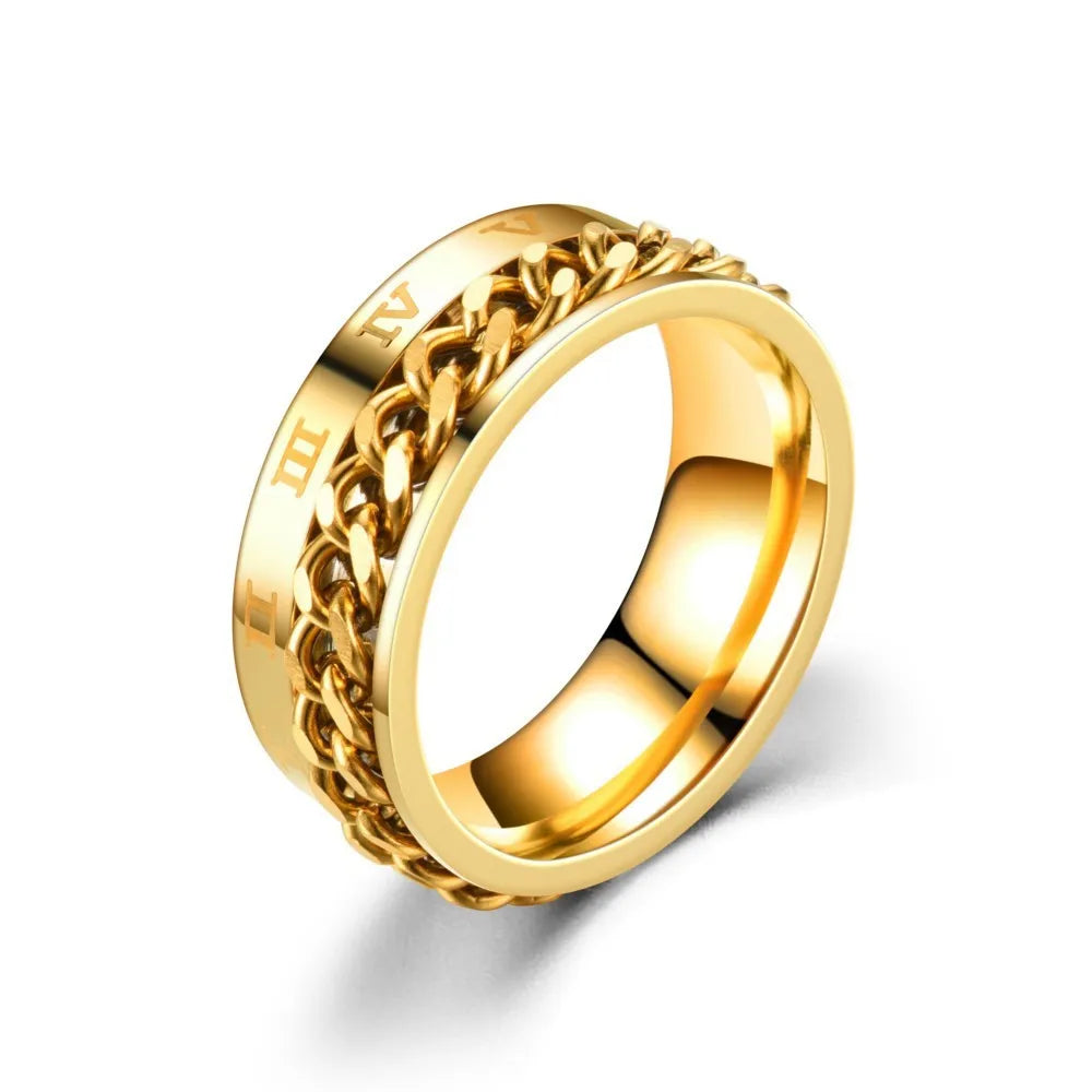 Stainless Steel Rings With Roman Numerals Rotating Anxiety Black Mens Jewelry Black Golden Silvery Color Couple Matching Stuff