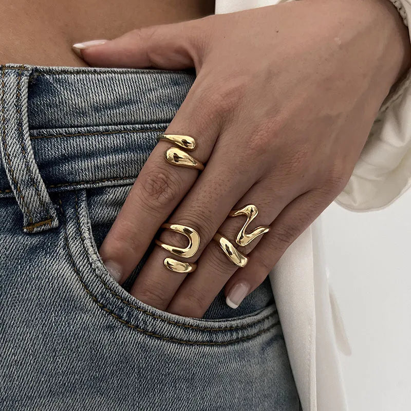 Irregular Geometric Rings For Women Girls Punk Fashion Gold Silver Color Knuckle Joint Ring