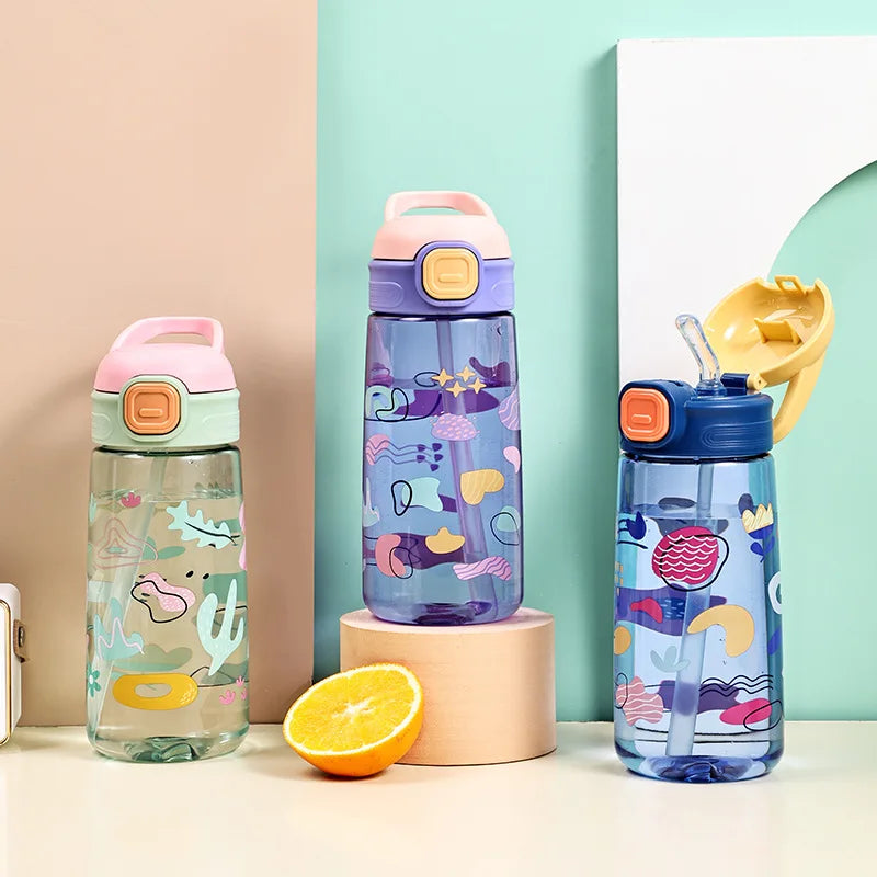 600ml Water Bottle With Straw Kids Girls Portable Travel Bottles Gym Sports Fitness Cup Summer Cold Water Juice Drinking Bottle