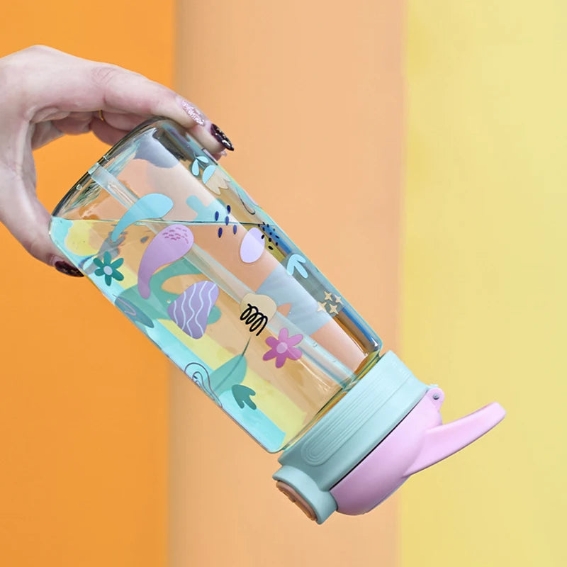 600ml Water Bottle With Straw Kids Girls Portable Travel Bottles Gym Sports Fitness Cup Summer Cold Water Juice Drinking Bottle