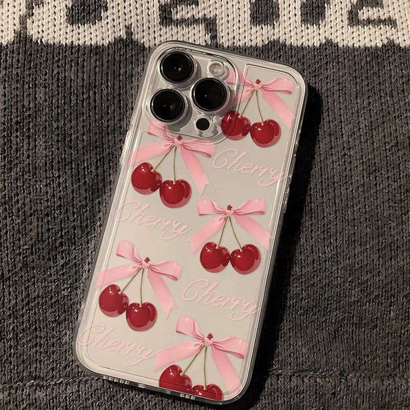 Phone Case For iPhone 16 Cases iPhone 16E 13 15 14 12 11 Pro Max 7 8 Plus X XS XR SE2 Cherry-Colored Transparent Printed Cover