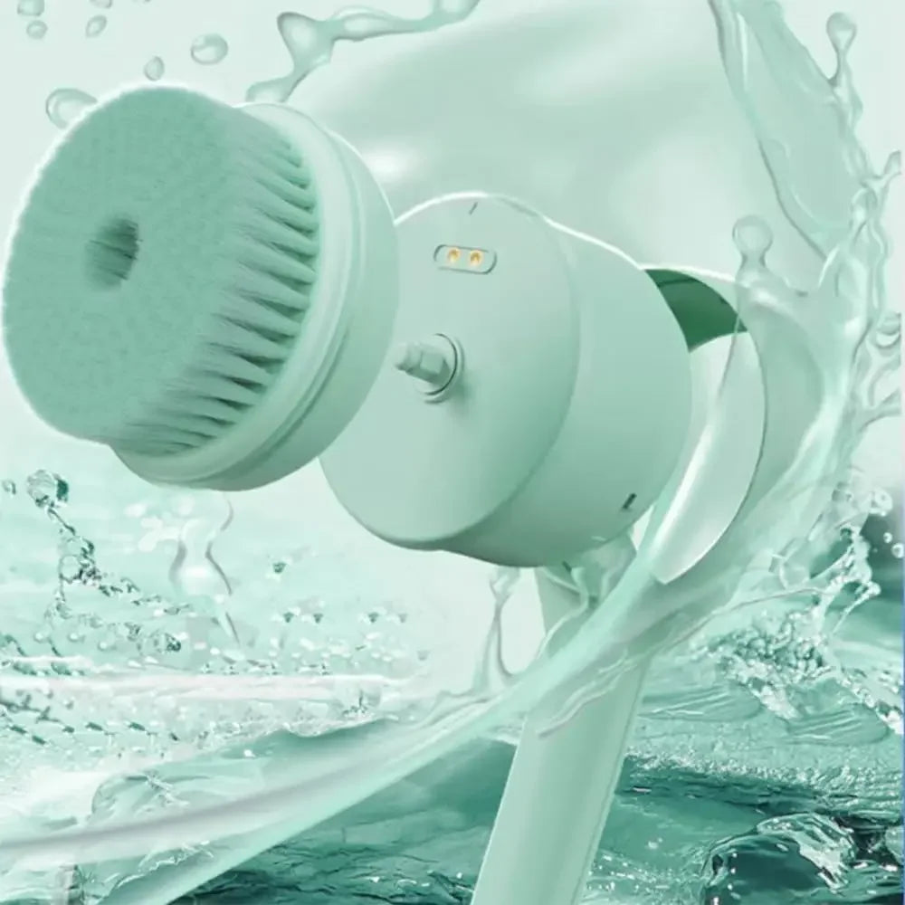 Bath Brush Electric Shower Brush Body Scrubber Exfoliating Massage Deep Cleaning Brush with Long Handle with 5 Brush Heads