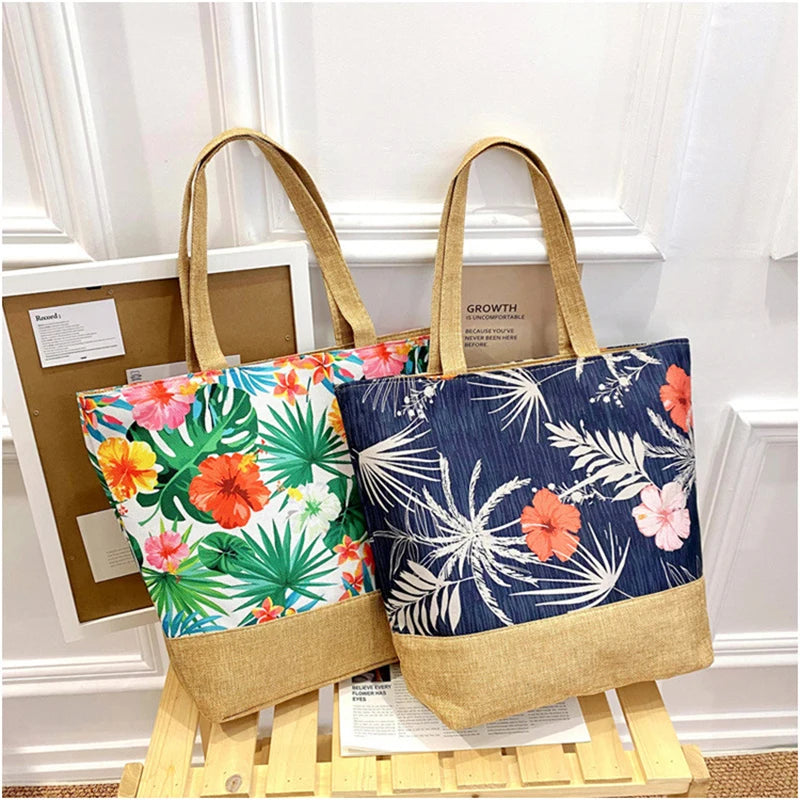 New Women Handbag Floral Printed Beach Shopping Large Capacity Tote Bag Fashion Casua High Capacity Travel Ladies Shoulder Bag