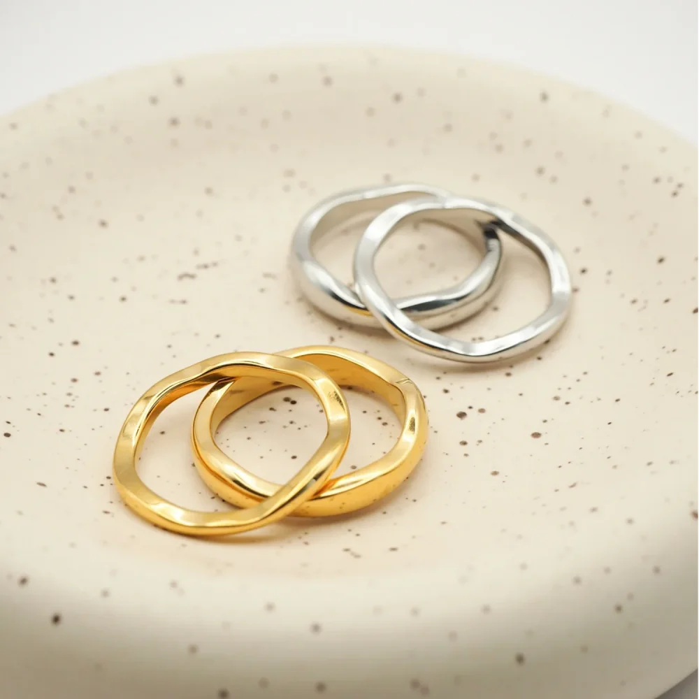 Ripple Stainless Steel Rings For women Gold Color Chunky Band Stackable Silver Stacking Irregular Wave Minimalist Jewelry Set