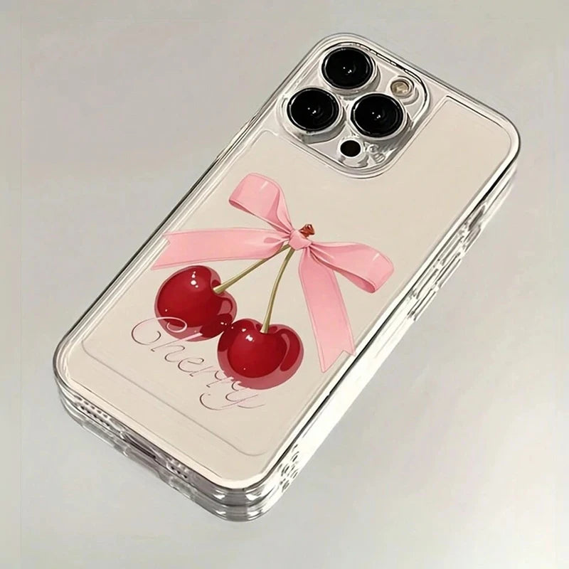 Phone Case For iPhone 16 Cases iPhone 16E 13 15 14 12 11 Pro Max 7 8 Plus X XS XR SE2 Cherry-Colored Transparent Printed Cover