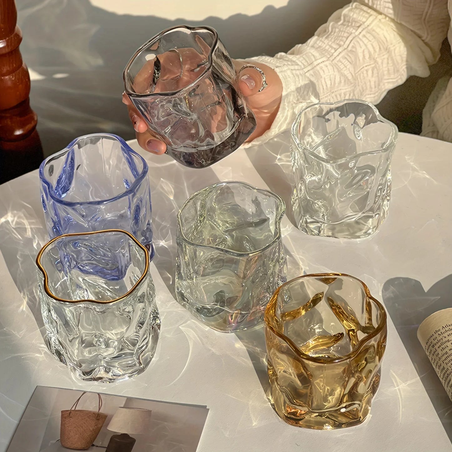 Unique Whisky Glass Irregular Transparent Glass Wine Cup Drinking Glasses for Home Summer Beverage Cup Kitchenware
