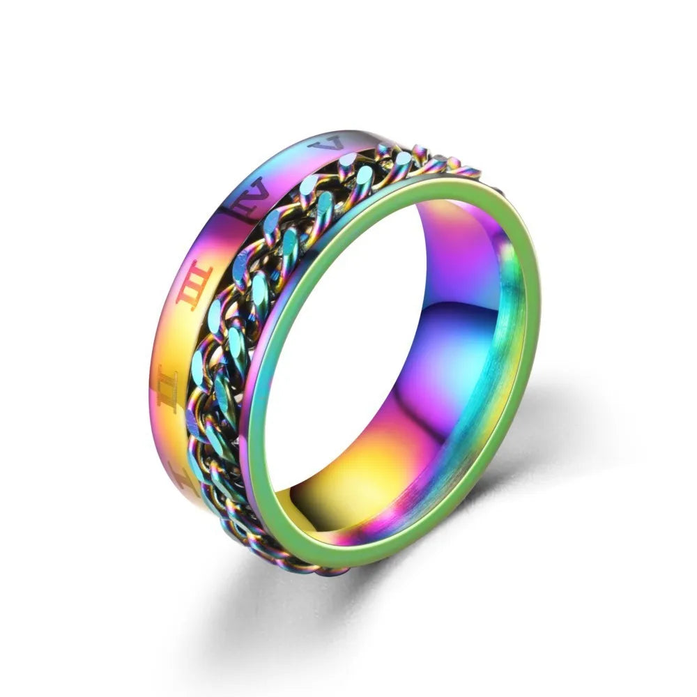 Stainless Steel Rings With Roman Numerals Rotating Anxiety Black Mens Jewelry Black Golden Silvery Color Couple Matching Stuff