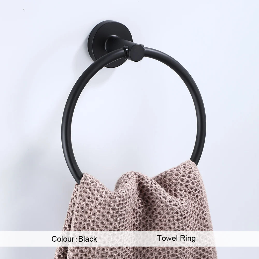 Bathroom Hardware Black Robe Hook Towel Rail Bar Rack Bar Shelf Tissue Paper Holder Toothbrush Holder Bathroom Accessories