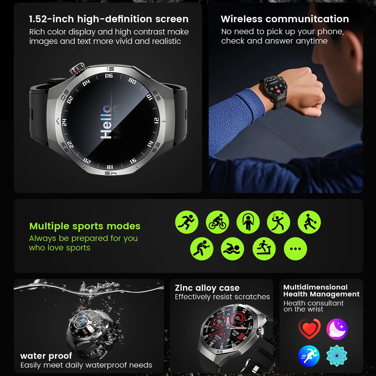 2025 New Smart Watch Men Watch 5 Pro 1.52 AMOLED Screen Bluetooth Call GPS Trajectory NFC Heart Rate Dynamic Lsland SmartWatches