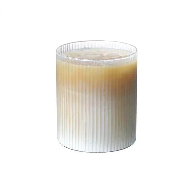 375Ml Stripe Glass Cup with Lid Straw Japanese Style Drinking Chic Mugs Milk Coffee Drinkware Tea Birthday Gifts whiskey Glasses