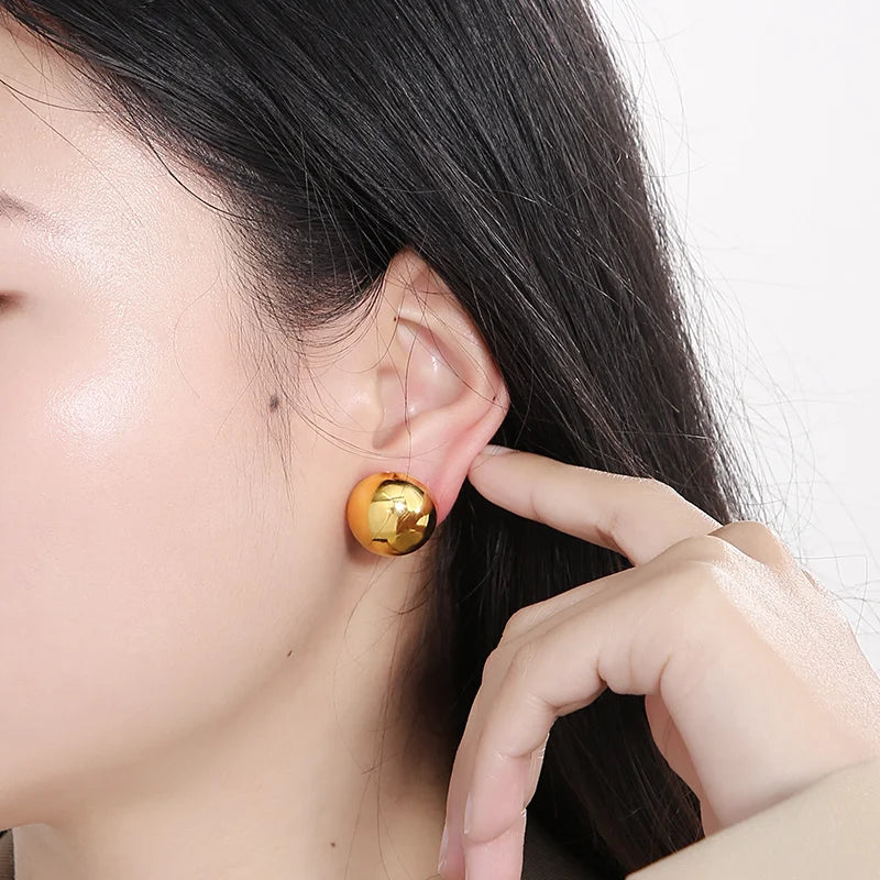 Elegant Stainless Steel Earrings for Women Round Hollow Hemisphere Polished Women's Ear Stud Simple French Party Wedding Jewelry