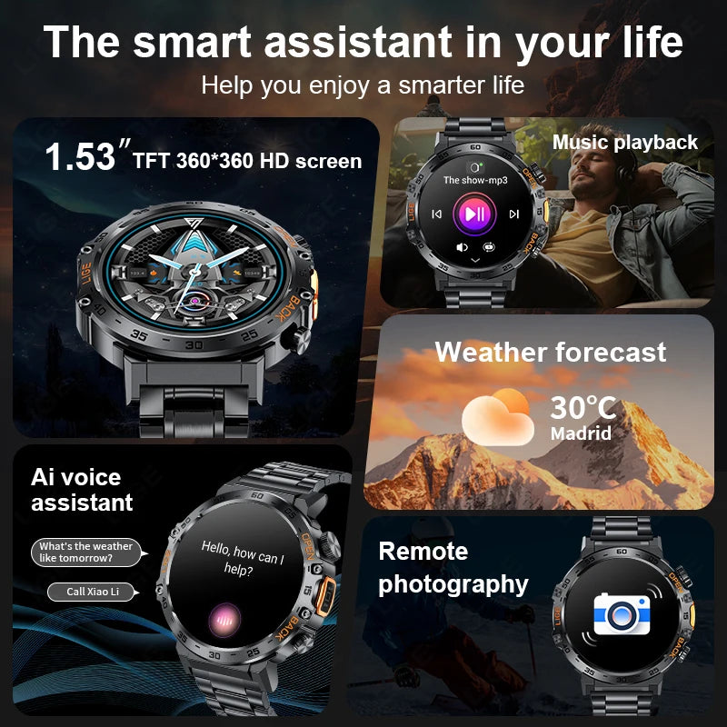 2025 Smart Watch Men 360*360 AMOLED HD Screen Waterproof Sports Fitness Watches Flashlight New Men Smartwatch For Andrio IOS