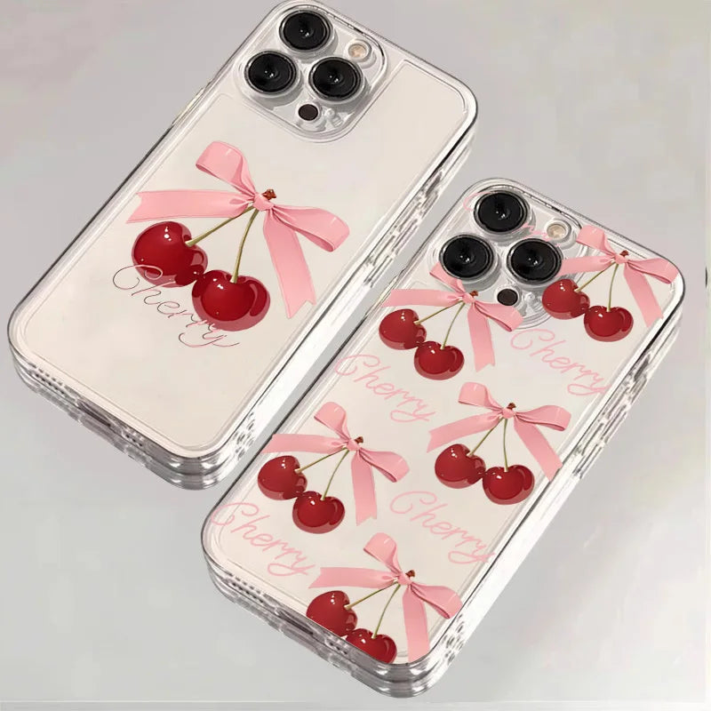 Phone Case For iPhone 16 Cases iPhone 16E 13 15 14 12 11 Pro Max 7 8 Plus X XS XR SE2 Cherry-Colored Transparent Printed Cover