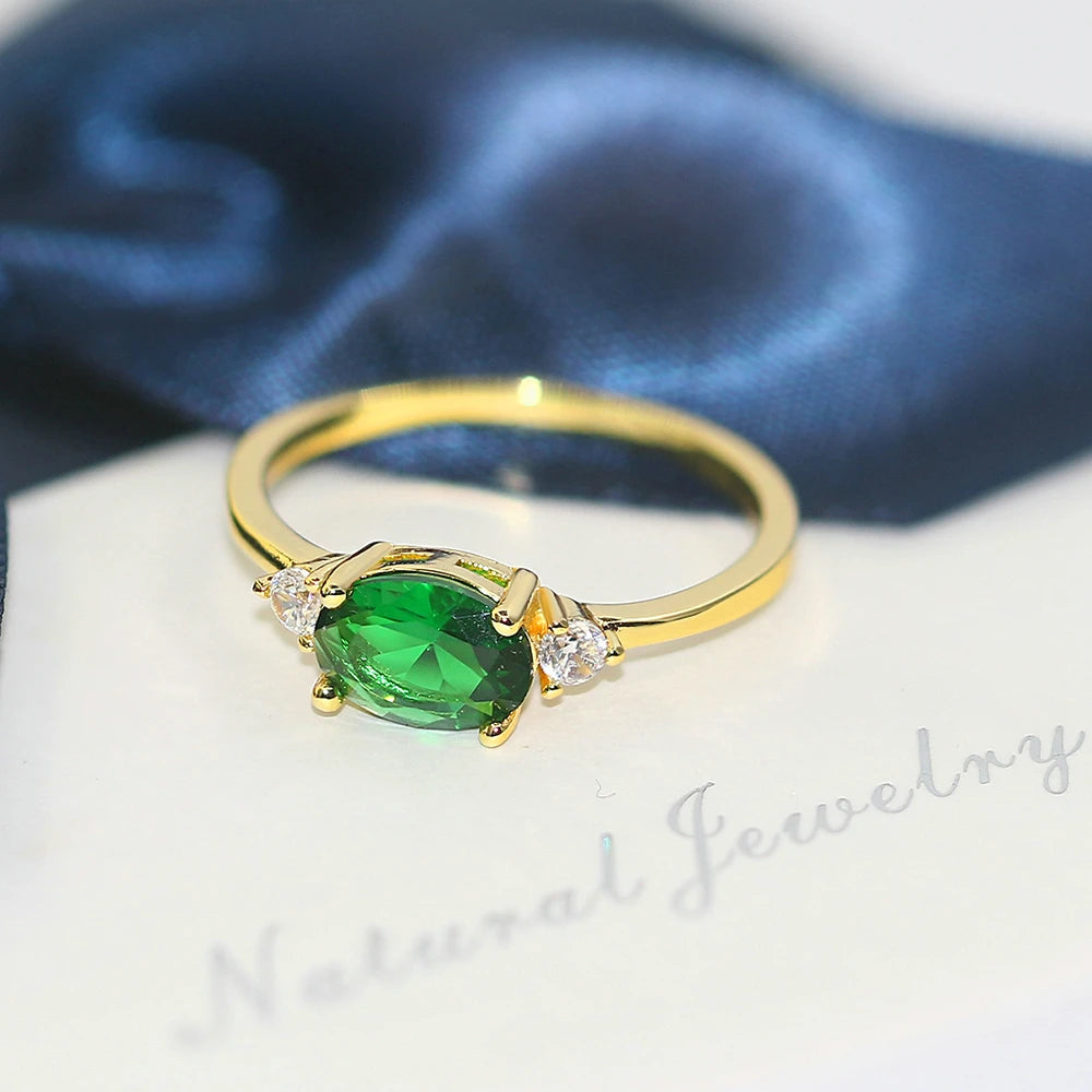 Wedding Rings For Women Simple Multicolor Oval Zircon Light Gold Color Wholesale Bride Jewelry Friendship Gift R865